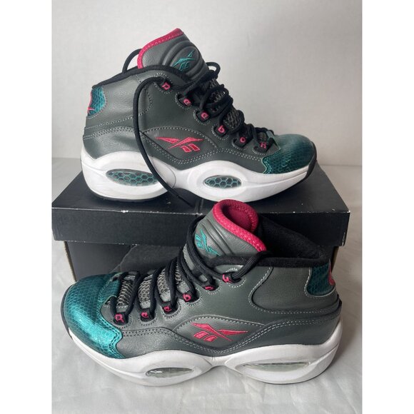 Reebok Question Mid Leather Size 7 Iverson Gray/Teal/Pink Basketball M41519 NICE main image 4